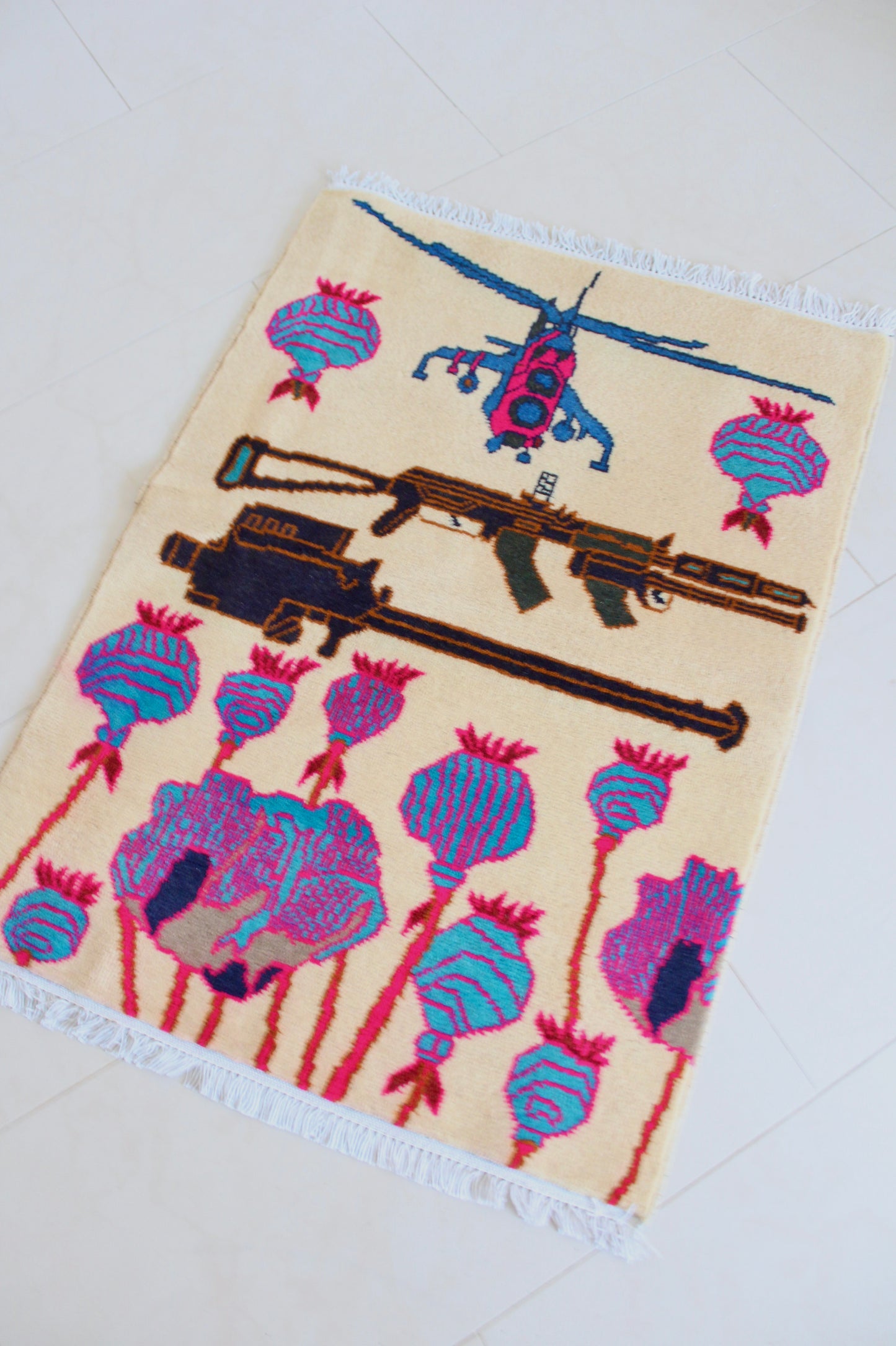 Afghan War Rug – Hand-Knotted Wool (New) - 61cm by 82cm