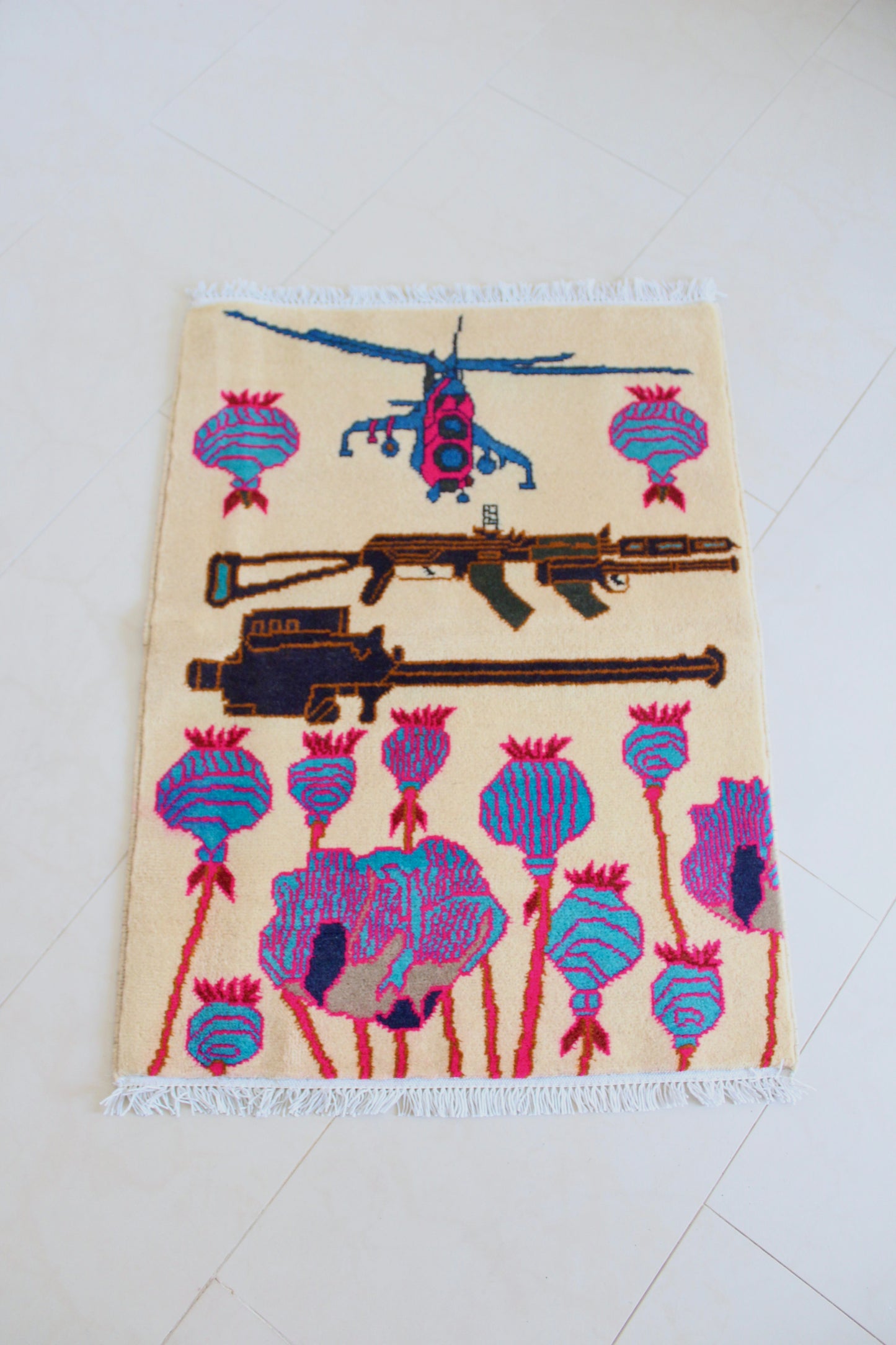 Afghan War Rug – Hand-Knotted Wool (New) - 61cm by 82cm