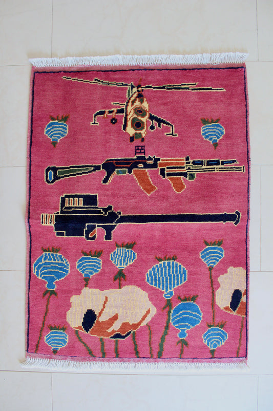 Afghan War Rug – Hand-Knotted Wool (New) - 63cm by 85cm