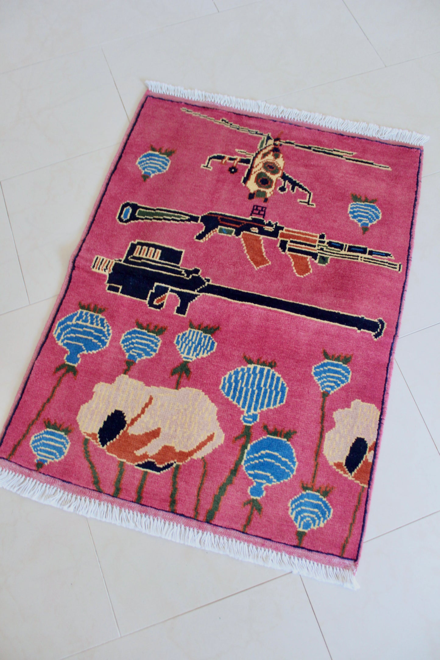 Afghan War Rug – Hand-Knotted Wool (New) - 63cm by 85cm