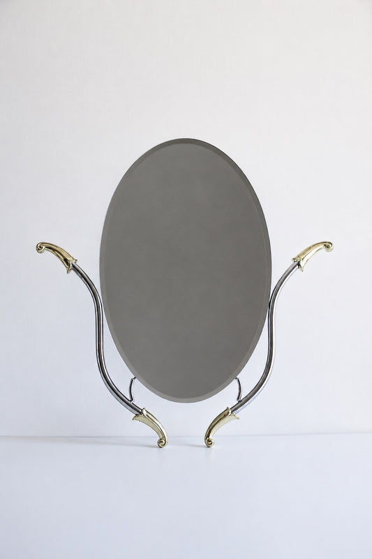 Vintage Hollywood Regency Brass & Chrome Vanity Mirror