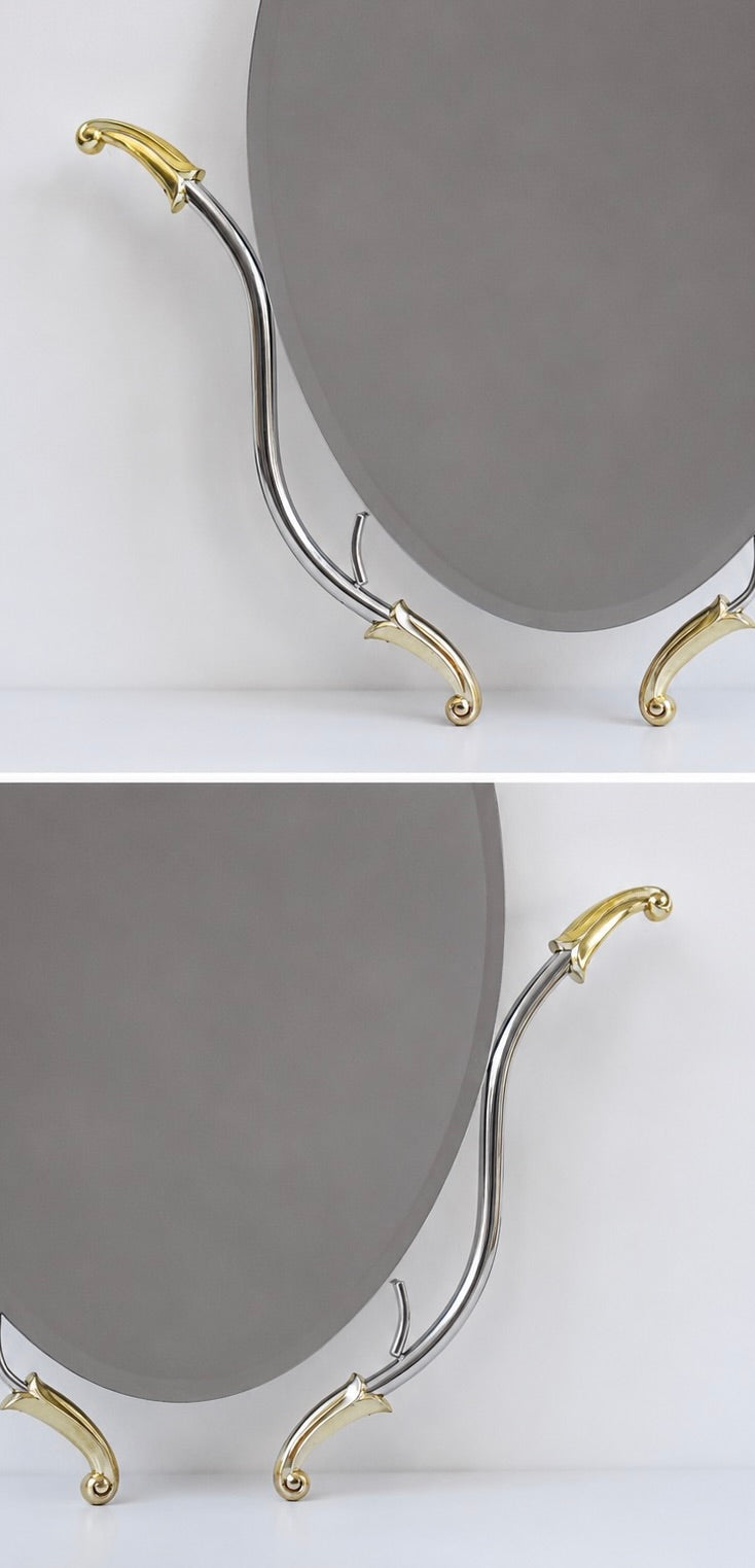 Vintage Hollywood Regency Brass & Chrome Vanity Mirror